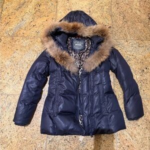 Navy Jacket with Leopard Print Lining